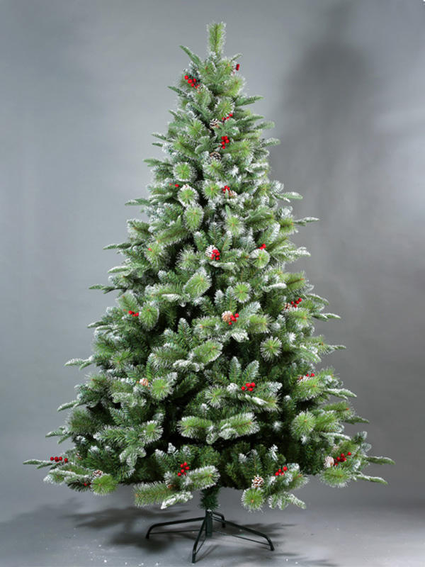 PE de 6 pies, aguja de pino, árbol de Navidad mixto de PVC con frutos rojos y piñas